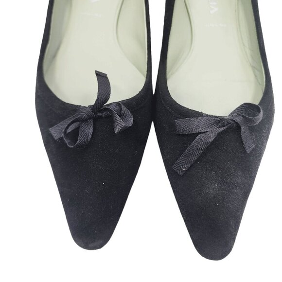 Prada Suede Bow Flats Shoes Women's Size 38.5 Black US 8.5 Slip On Fairy Goth - Picture 10 of 13